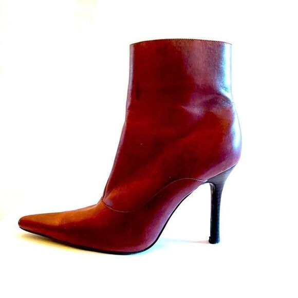 VINTAGE MAROON ANKLE BOOTS SIZE 7M 4” STACKED HEEL - Picture 1 of 6